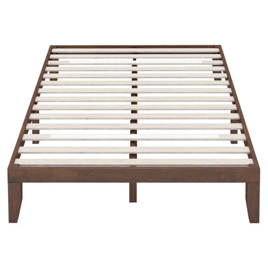 14 Inch Queen Size Rubber Wood Platform Bed Frame with Wood Slat Support-Walnut Online now