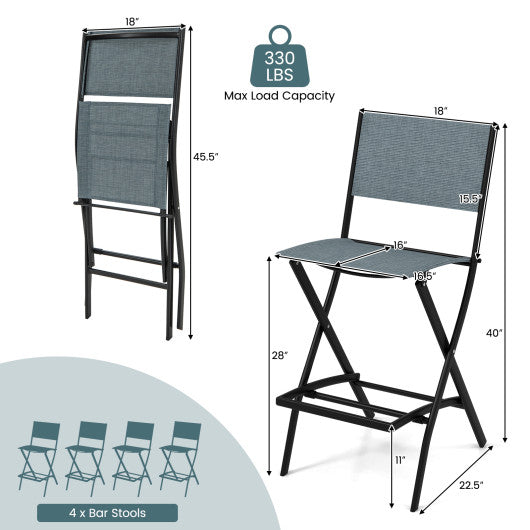 Outdoor Folding Bar Height Stool Set of 4 with Metal Frame and Footrest-Blue Supply