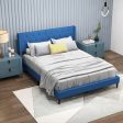 Queen Size Upholstered Platform Bed with Button Tufted Wingback Headboard-Blue Online now