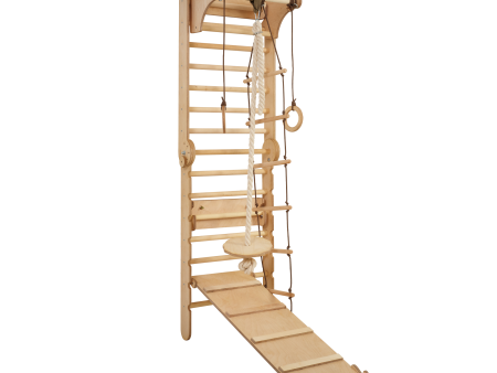 3in1: Wooden Swedish Wall   Climbing ladder for Children + Swing Set + Slide Board on Sale