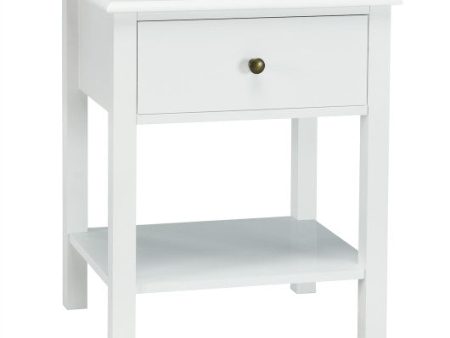 Nightstand End Table with Drawer and Shelf-White Supply