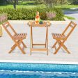 3 Pieces Folding Patio Bistro Set with Slatted Tabletop For Cheap