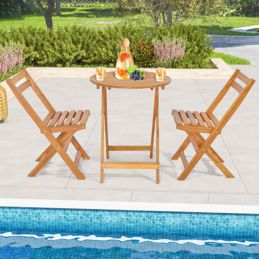 3 Pieces Folding Patio Bistro Set with Slatted Tabletop For Cheap