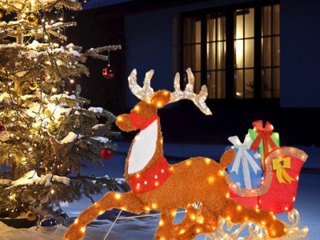 Lighted 2D Christmas Reindeer and Sleigh Decoration for Lawn Front Door Home Online now