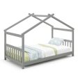 Twin Size Wooden House Bed with Roof-Gray Online