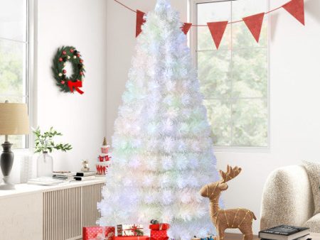 6 7 Feet Pre-Lit Fiber Optic White Snow-Flocked Artificial Christmas Tree-7 ft Online Hot Sale