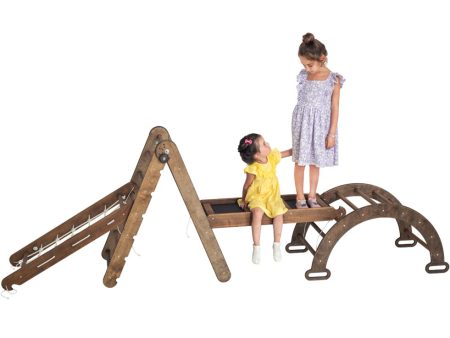 4in1 Montessori Climbing Set: Triangle Ladder + Arch Rocker + Slide Board Ramp + Net – Chocolate Supply