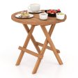 Round Patio Folding Coffee Table Teak Wood with Slatted Tabletop Supply