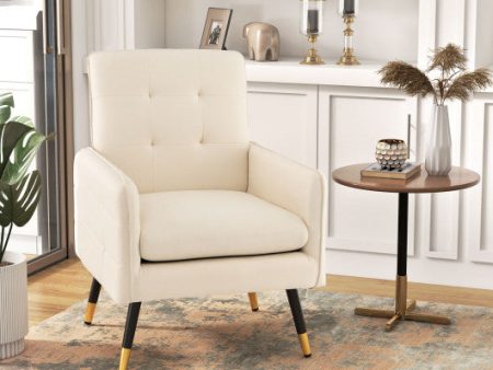 Linen Fabric Accent Chair with Removable Seat Cushion-White Online now