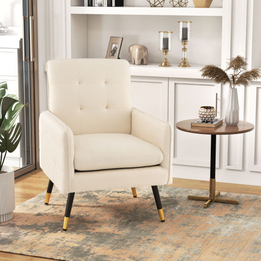 Linen Fabric Accent Chair with Removable Seat Cushion-White Online now