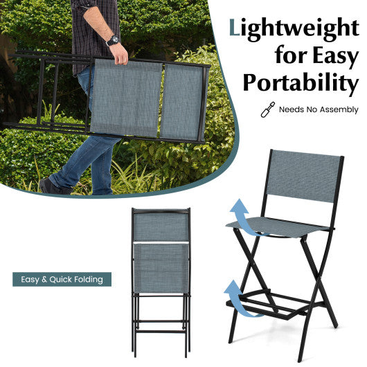 Outdoor Folding Bar Height Stool Set of 4 with Metal Frame and Footrest-Blue Supply