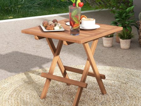 Square Patio Folding Table Teak Wood with Slatted Tabletop Portable for Picnic Hot on Sale