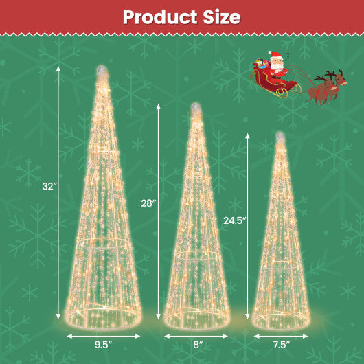 Set of 3 Pre-lit Christmas Cone Trees with Star Strings For Cheap