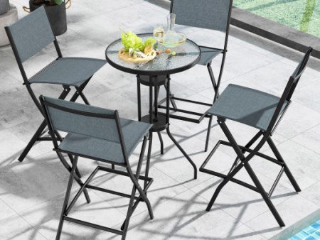 Outdoor Folding Bar Height Stool Set of 4 with Metal Frame and Footrest-Blue Supply