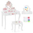 Kids Vanity and Stool Set with 360° Rotatable Mirror and Whiteboard-White Supply