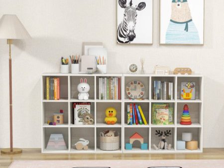 Wooden Kids Bookcase with Storage Cubbies and Anti-toppling Devices-White For Cheap