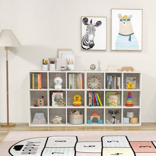 Wooden Kids Bookcase with Storage Cubbies and Anti-toppling Devices-White For Cheap