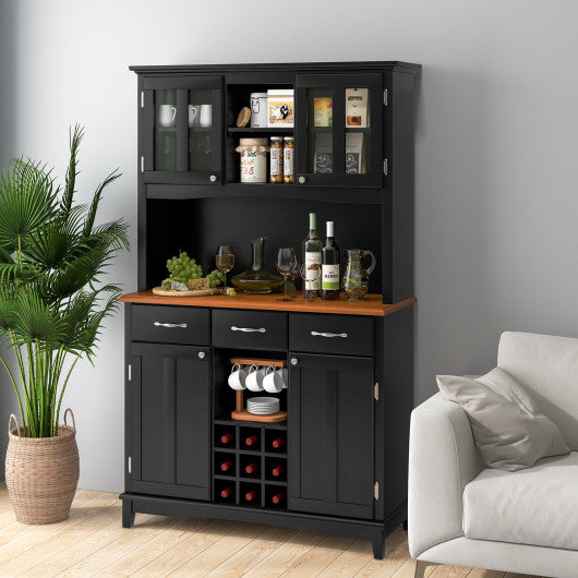 Kitchen Storage Cabinet Cupboard with Wine Rack and Drawers-Black Discount