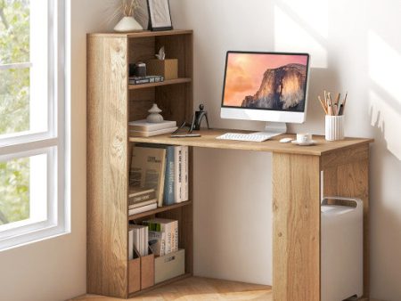 48 Inch Computer Desk with 4-Tier Bookcase and CPU Stand-Natural Online Sale