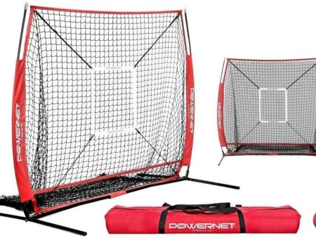 PowerNet 5x5 Practice Hitting Pitching Net + Strike Zone Attachment + Weighted Training Ball Bundle + Carry Bag on Sale