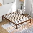 14 Inch Queen Size Rubber Wood Platform Bed Frame with Wood Slat Support-Walnut Online now