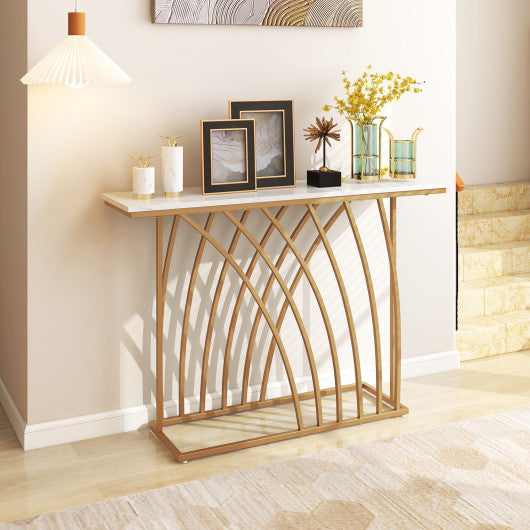 48  Gold Console Table with White Faux Marble Tabletop-White on Sale