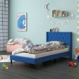 Twin Size Upholstered Platform Bed with Button Tufted Wingback Headboard-Blue Cheap