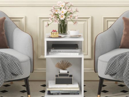 S-Shaped Side Table with Unique S-shaped Frame and 2 Open Compartments-White Sale