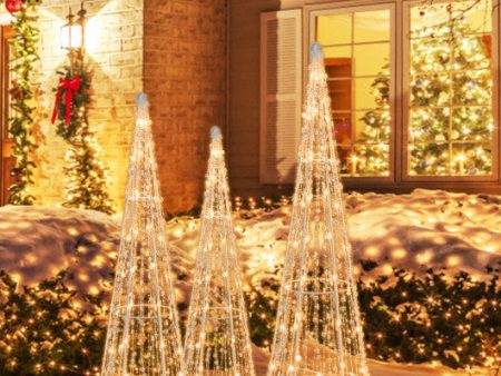 Set of 3 Pre-lit Christmas Cone Trees with Star Strings For Cheap