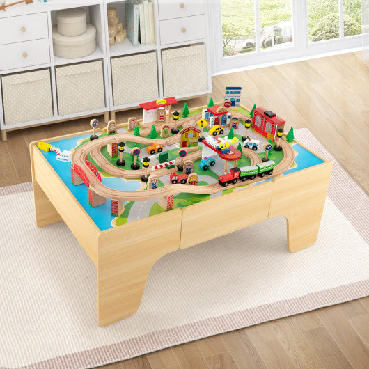 84-Piece Wooden Train Set with Reversible and Detachable Tabletop Cheap