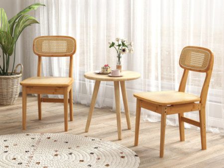 Set of 2 Rattan Dining Chairs with Simulated Rattan Backrest-Natural For Sale