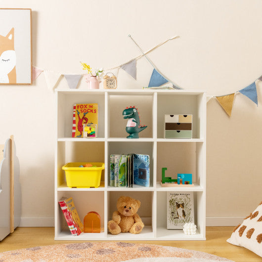 Wooden Kids Bookcase with Storage Cubbies and Anti-toppling Devices-White For Cheap