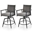 360 Degree Swivel Bar Stool Set of 2 with Metal Frame and PE Rattan Backrest-Black Discount