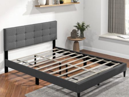 Queen Size Upholstered Platform Bed with Button Tufted Headboard-Gray on Sale