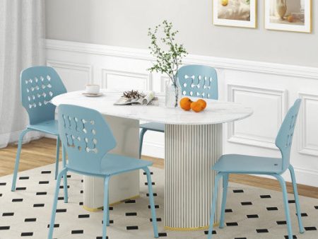 Set of 4 Metal Dining Chair with Hollowed Backrest and Metal Legs-Blue For Discount