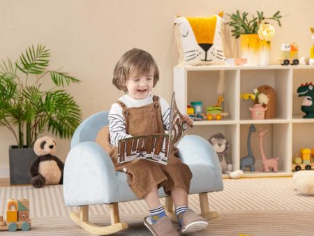 Toddler Rocking Chair with Solid Rubber Wood Frame Soft Velvet Cover-Blue Hot on Sale