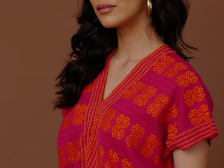 GARDENIA V Neck   Magenta + Tangerine Cheap