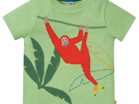 Frugi Carson Applique T- Shirt Kiwi Marl Orangutan Online now