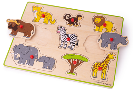 BigJigs Wooden Lift Out Peg Puzzle Safari Supply