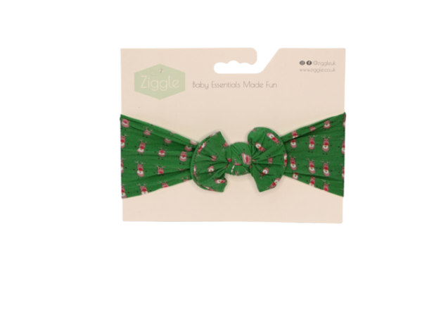 Ziggle Top Bow Turban Headband Green Reindeer on Sale