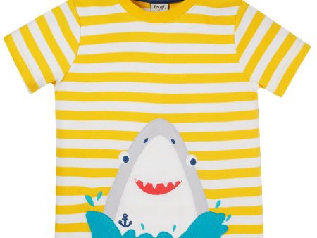 Frugi Sid Applique T- Shirt Dandelion Stripe Shark Discount