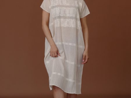 WOVEN HUIPIL DRESS   WHITE ON WHITE Cheap