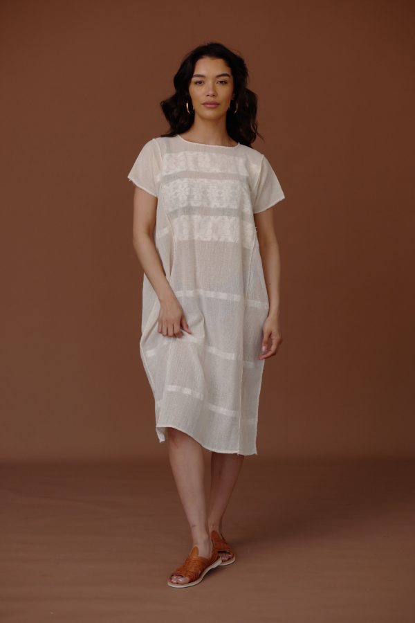 WOVEN HUIPIL DRESS   WHITE ON WHITE Cheap